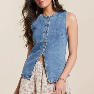 Denim Sleeveless Button-Up Top